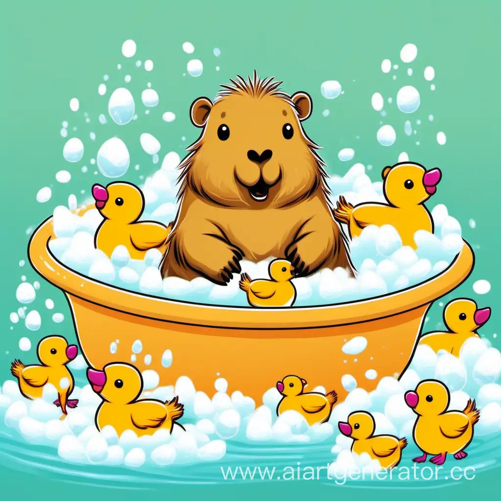 Capybara-Bathing-in-Foamy-Bathtub-with-Toy-Ducks-Playful-Animal-Spa-Scene