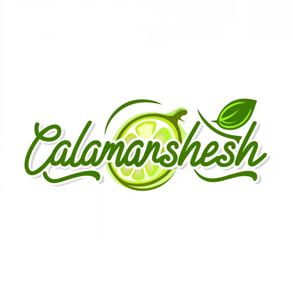 a logo design,with the text "Calamansheesh", main symbol:green lemon,complex,clear background