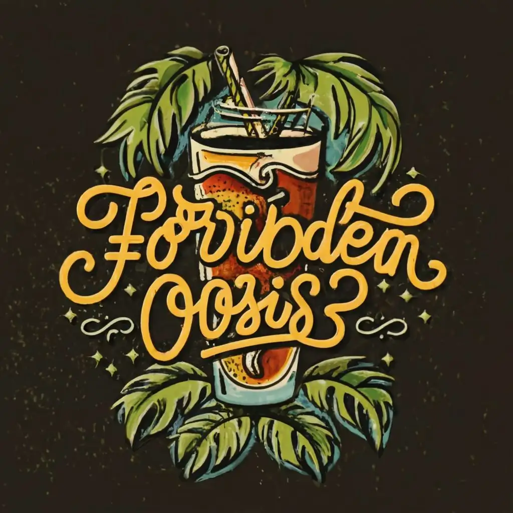 a logo design,with the text "Forbidden Oasis", main symbol:Drink,complex,clear background