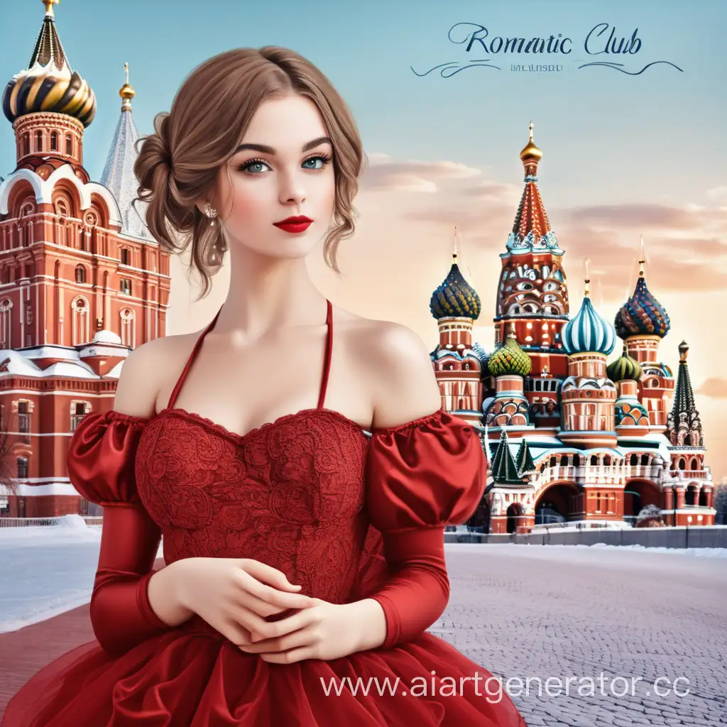 Красивая девушка в стиле клуба романтики на  фоне россии с текстовым полем пустым