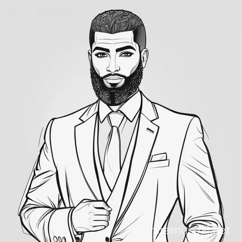 handsome Egyptian man in a suit with a beard outline drawing

