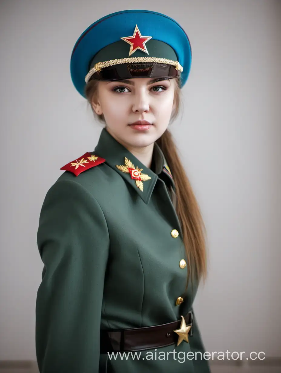 Russian girl in military uniform