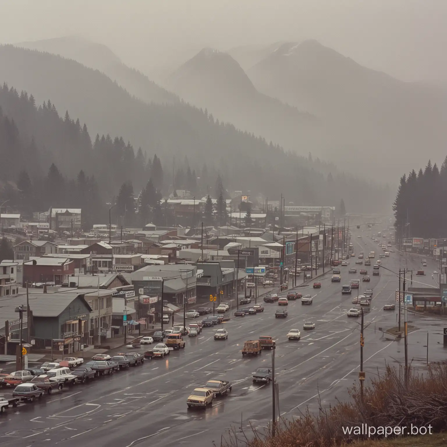 Washington State, 1980s, mountain town, foggy