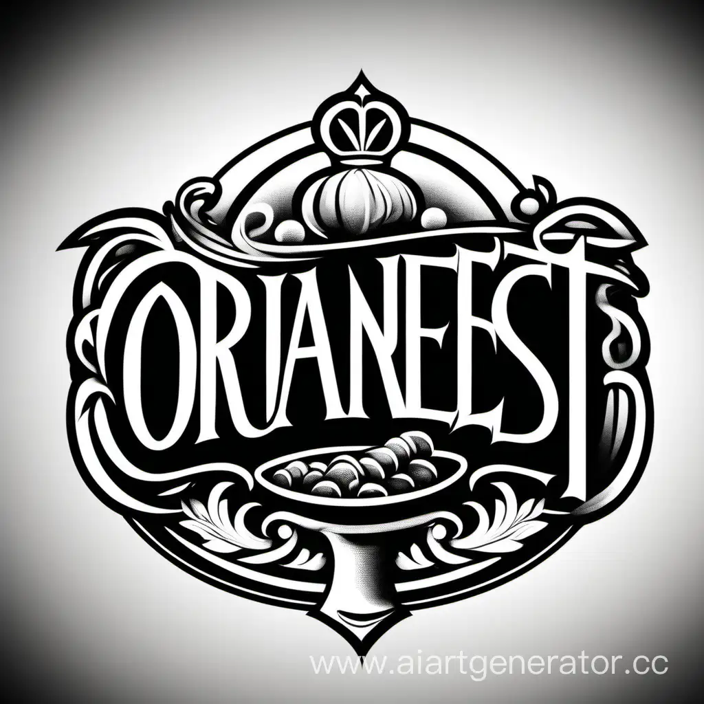изобрази эмблему элитного ресторана с названием "OranRest" в черно-белом стиле
