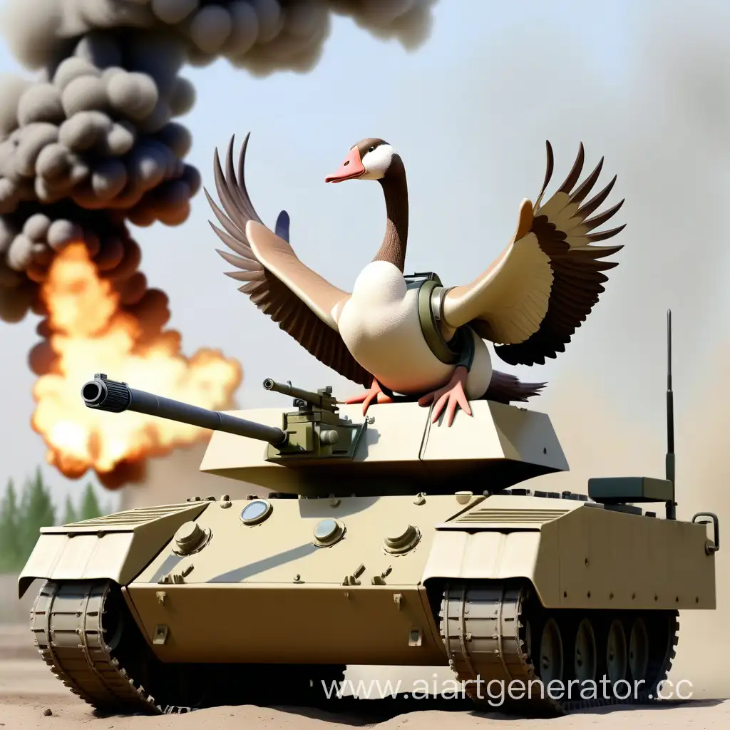Battle-ManGoose-Combatant-on-Tank-Confronting-Ukrainian