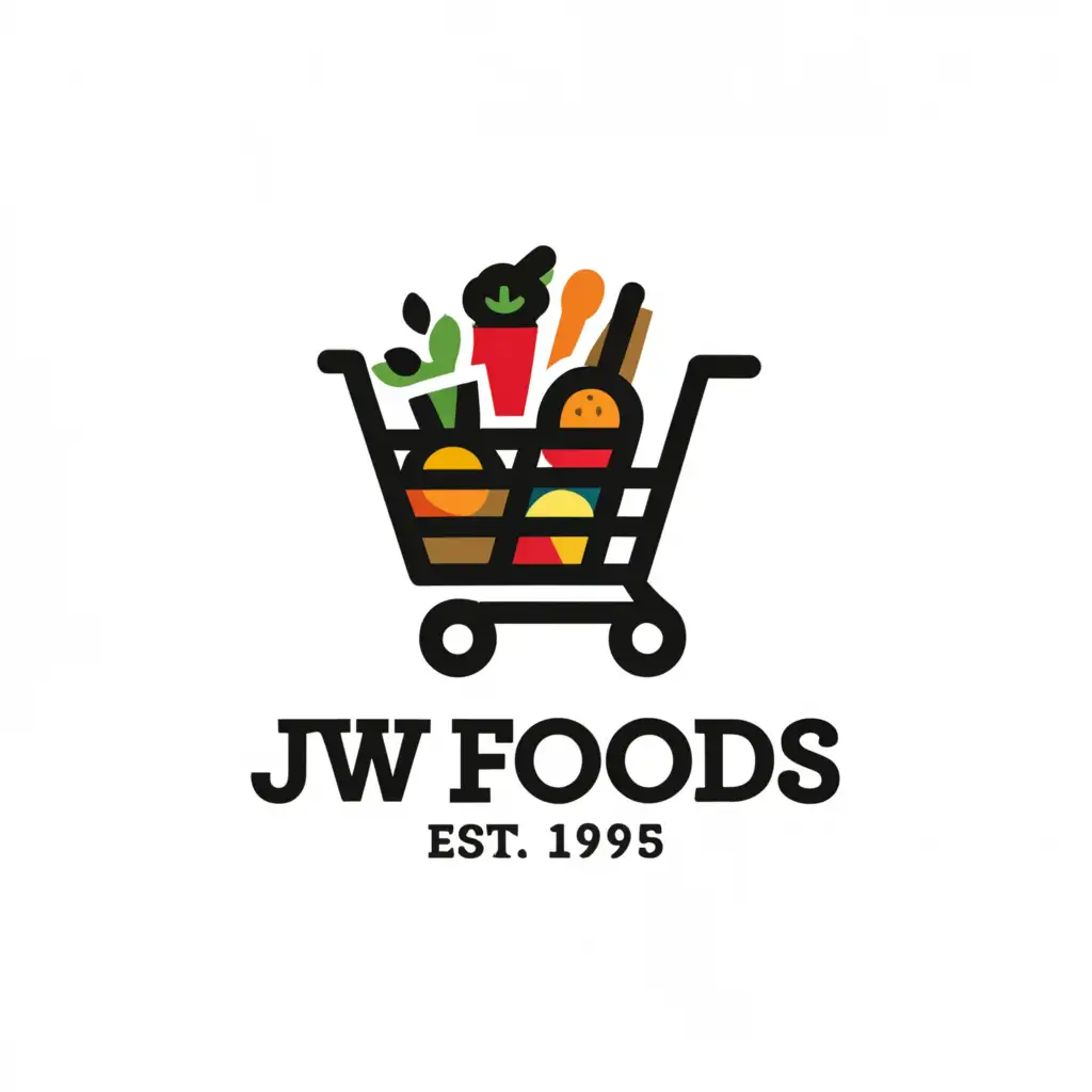a logo design,with the text "JW Foods (est. 1995)", main symbol:grocery food,complex,be used in Restaurant industry,clear background