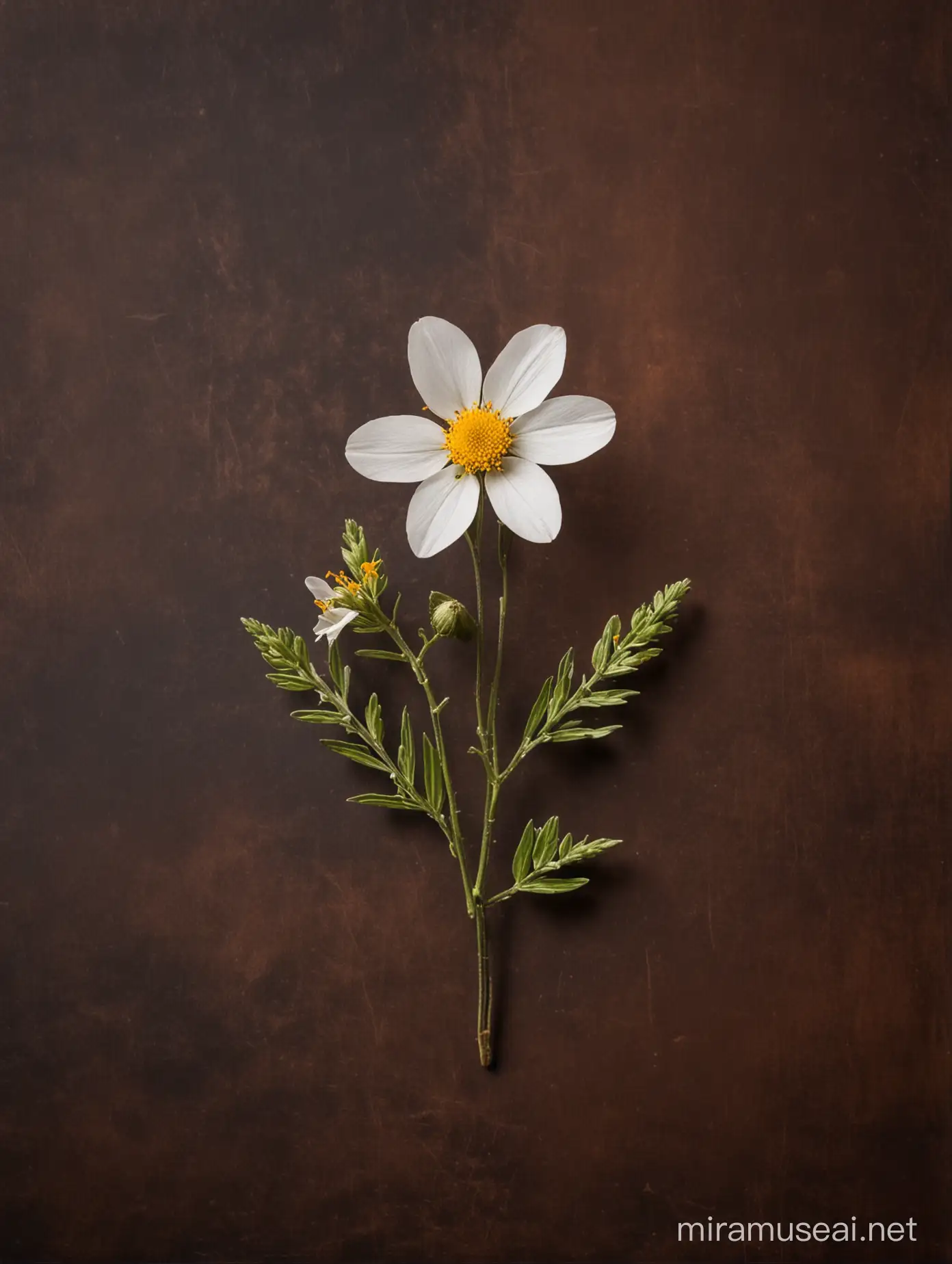 Natural Wildflowers on Dark Rustic Background