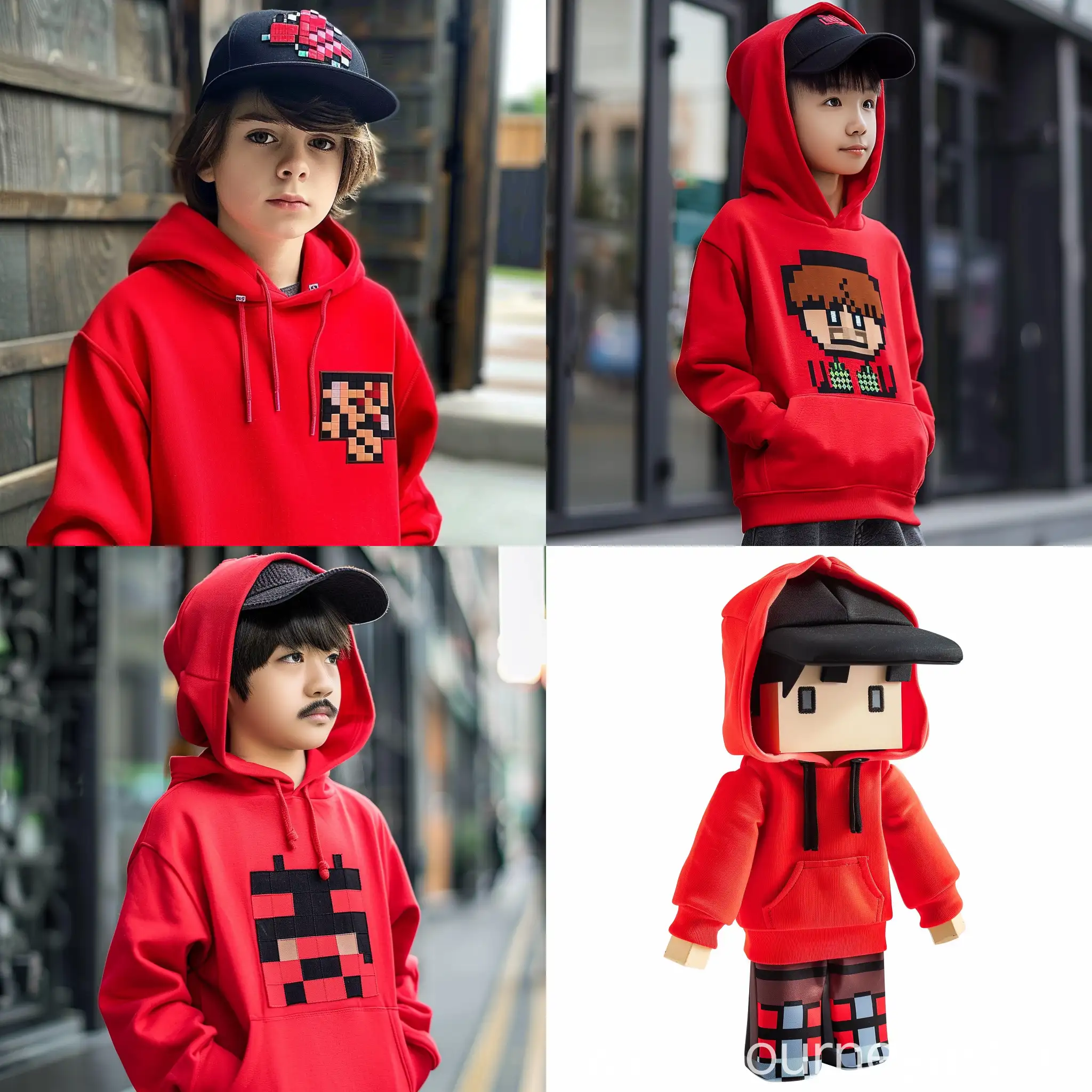 red hoodie boy minecraft player

 style black hair cap


