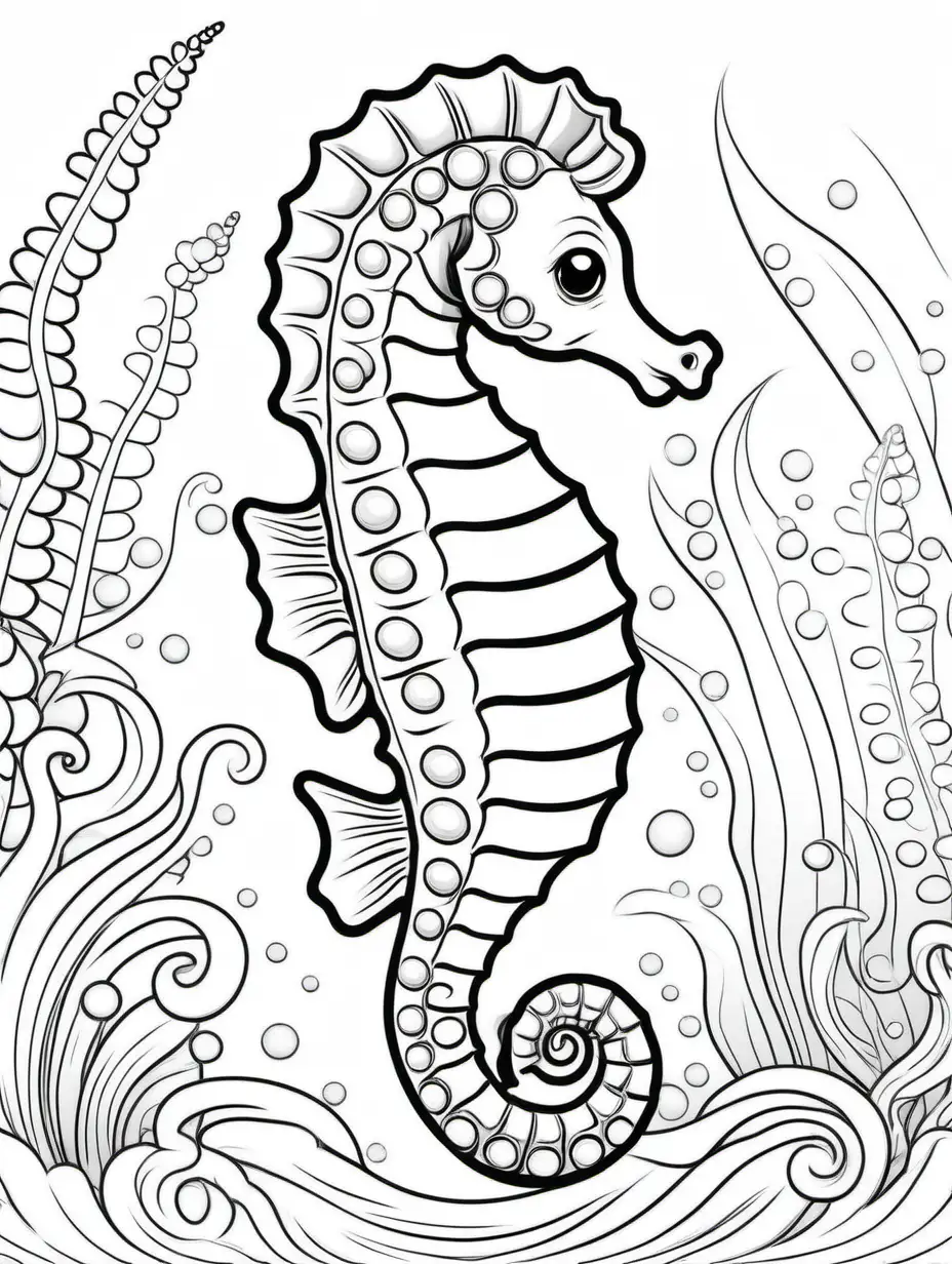 Adorable Cartoon Seahorse Coloring Page for Children