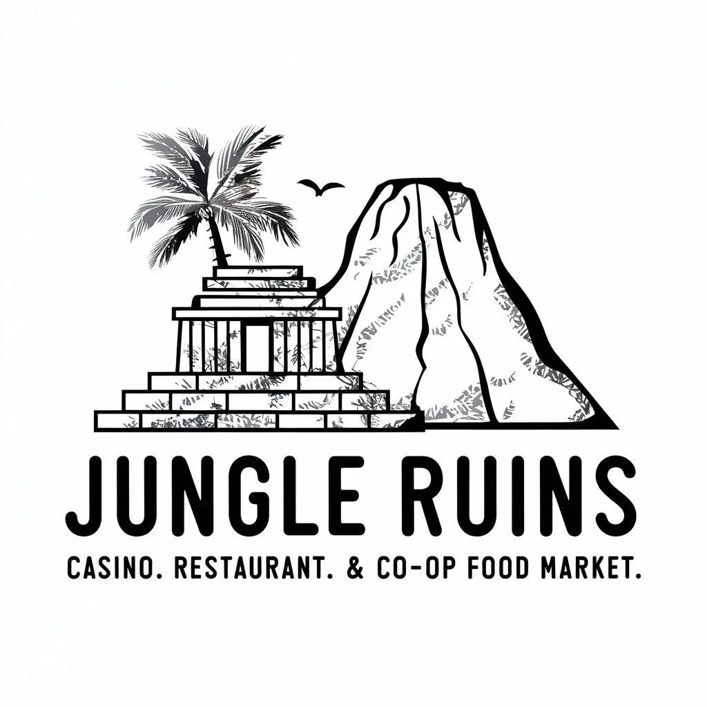 LOGO-Design-For-Jungle-Ruins-Mayan-Temple-Volcano-with-Casino-Restaurant-COOP-Food-Market-Theme