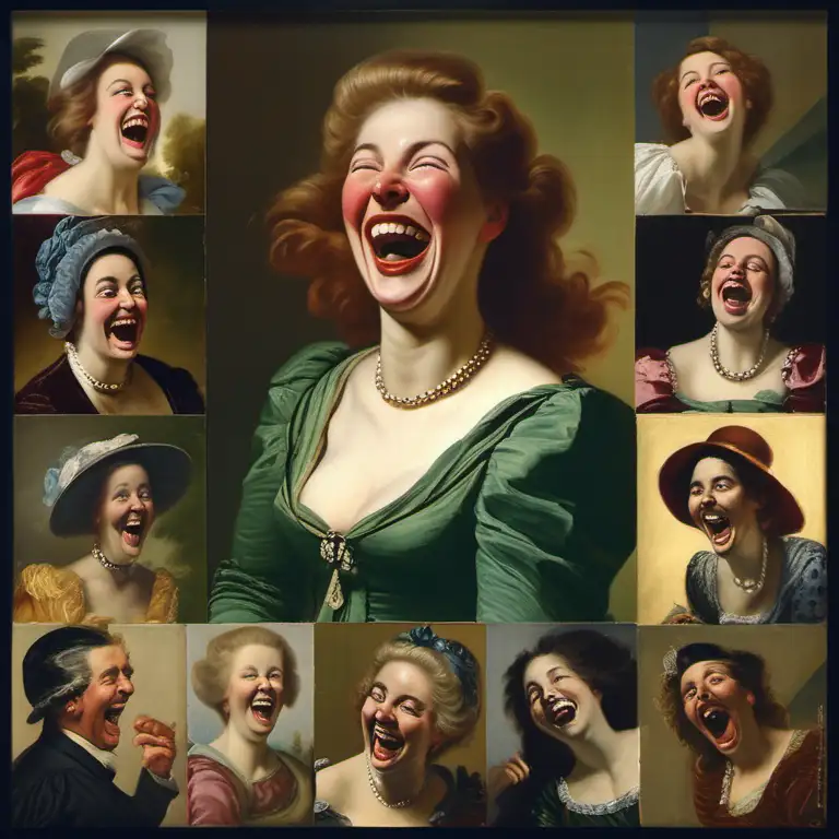 Joyful Woman Laughing in Classic Painting