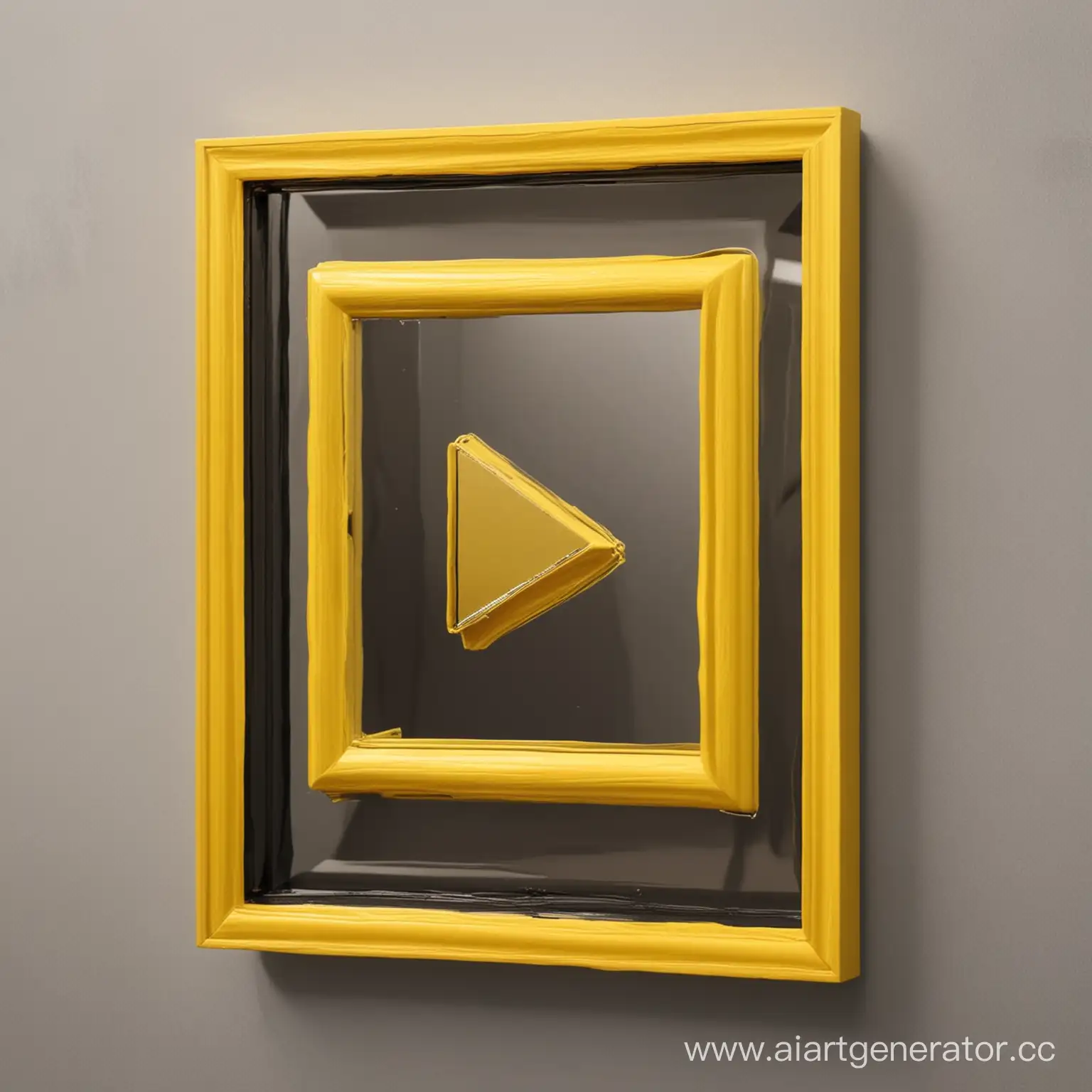Зеркало в виде кнопки Play в желтом обрамлении 