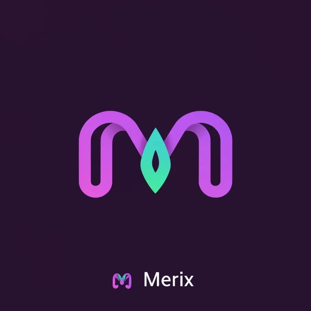 a logo design,with the text "merrix", main symbol:M blockchain, color: purple and green futuristic,Moderate,be used in Technology industry,clear background