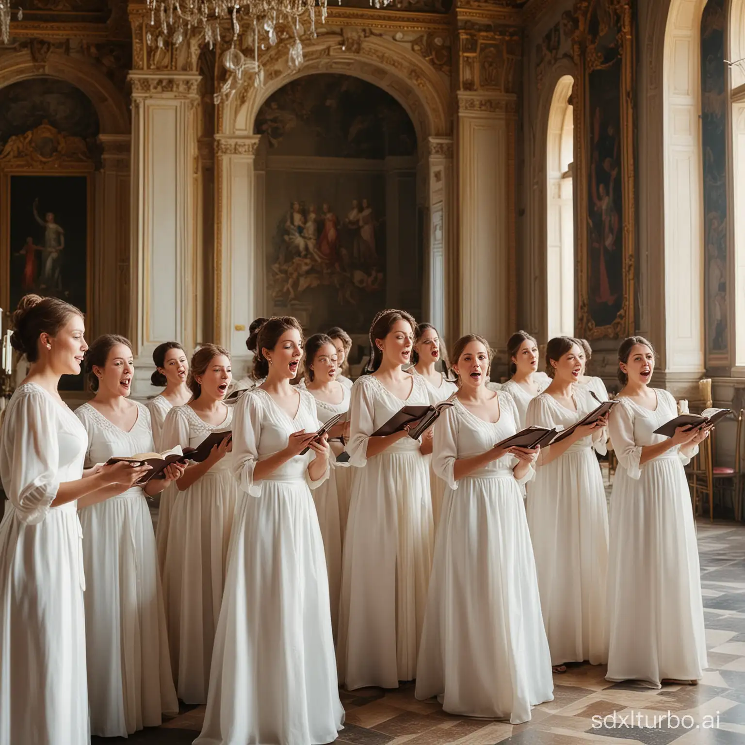 women chorus in a palace, photography, beautiful