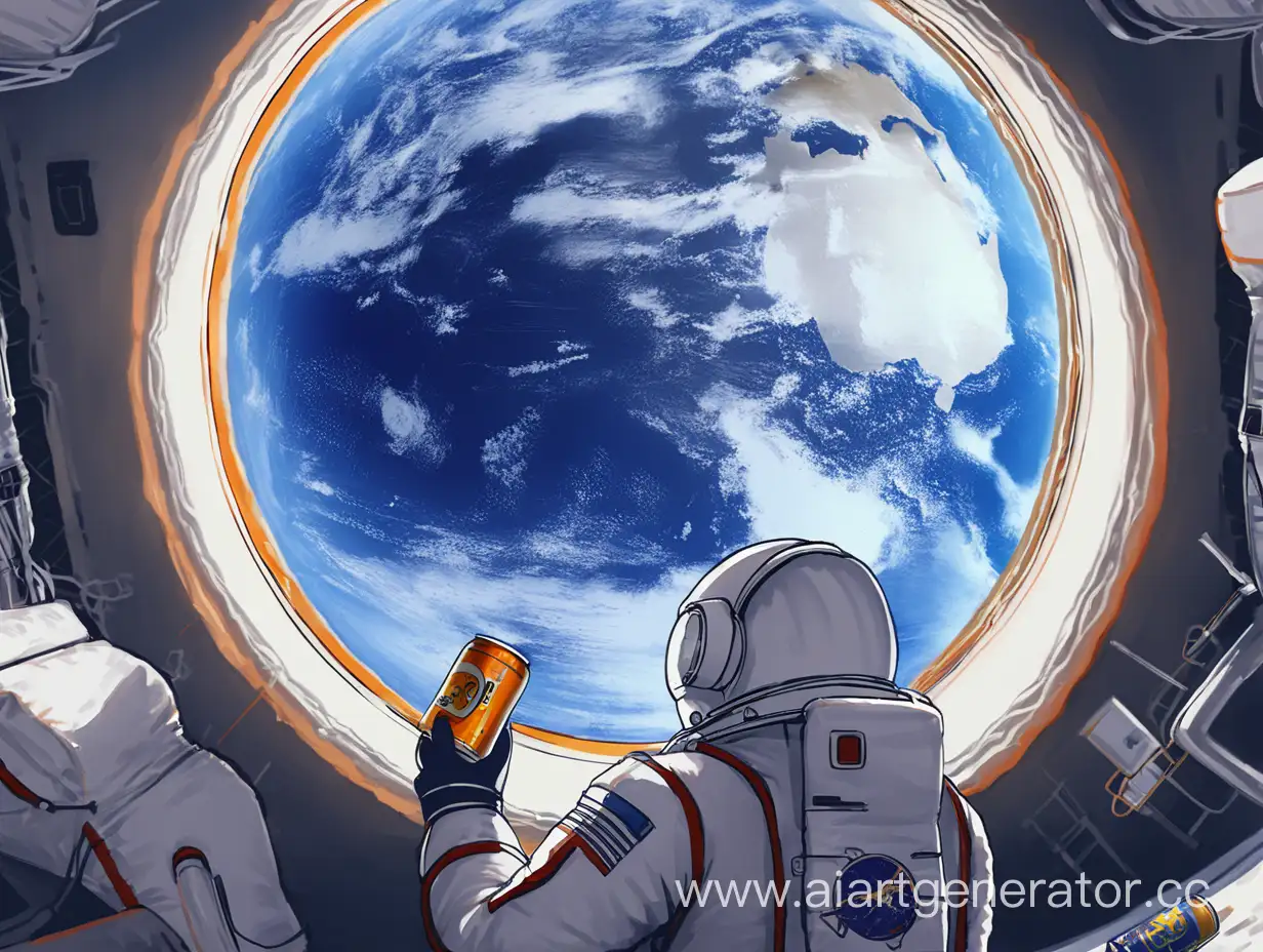Cosmonaut-Relaxing-with-a-Beer-Admiring-Earths-Beauty