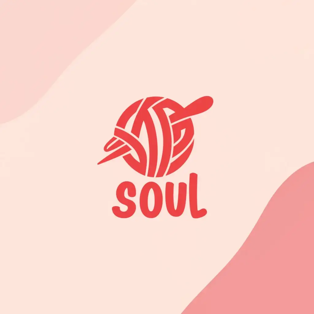 a logo design,with the text 'Soul', main symbol:'Create a logo for the brand 'Soul' specializing in crochet products such as blouses, toys, and bags. The main symbol should feature a crochet ball with a crochet sewing needle. The brand's colors should be in pink'',Moderate,be used in Internet industry,clear background

