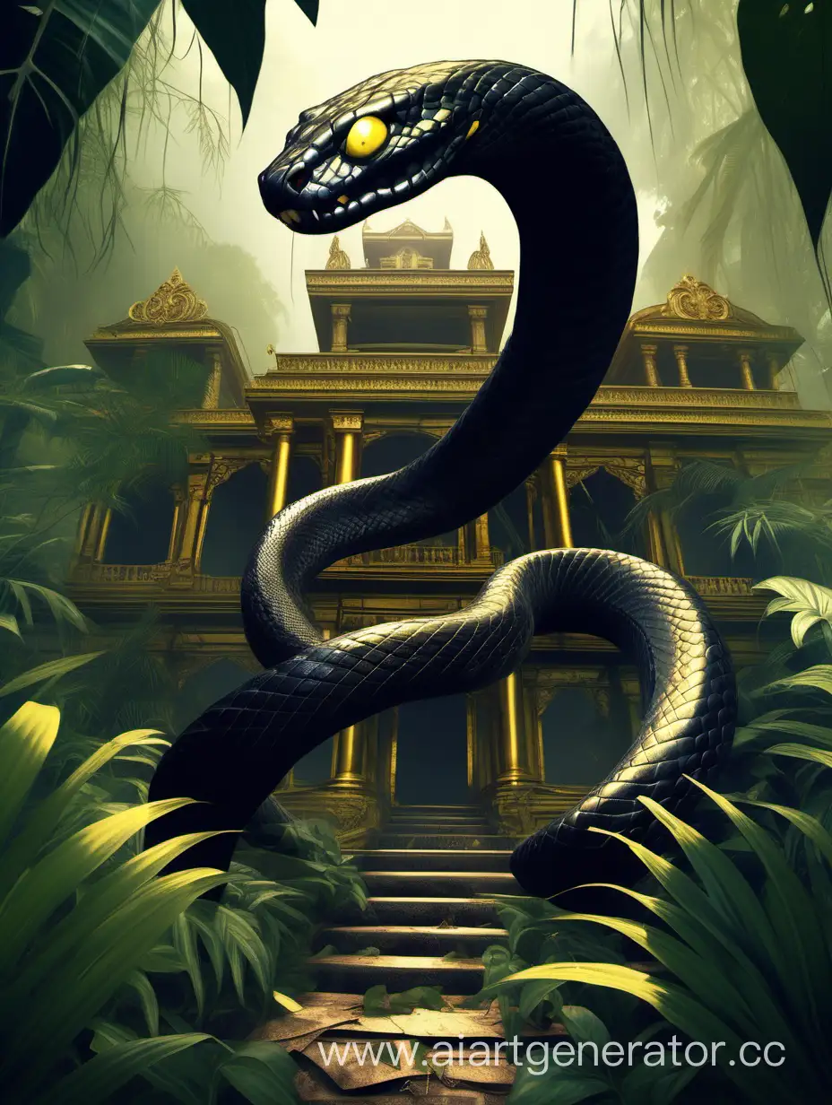 Guardian-Black-Giant-Snake-with-Golden-Eyes-at-Abandoned-Jungle-Palace