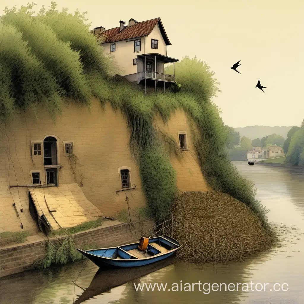 Riverside-House-with-Swallow-Nests-and-Fisherman