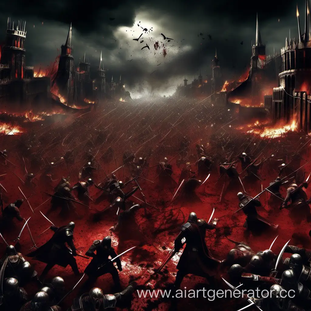 land of war killing each other, fantasy style, darkness, chaos, blood