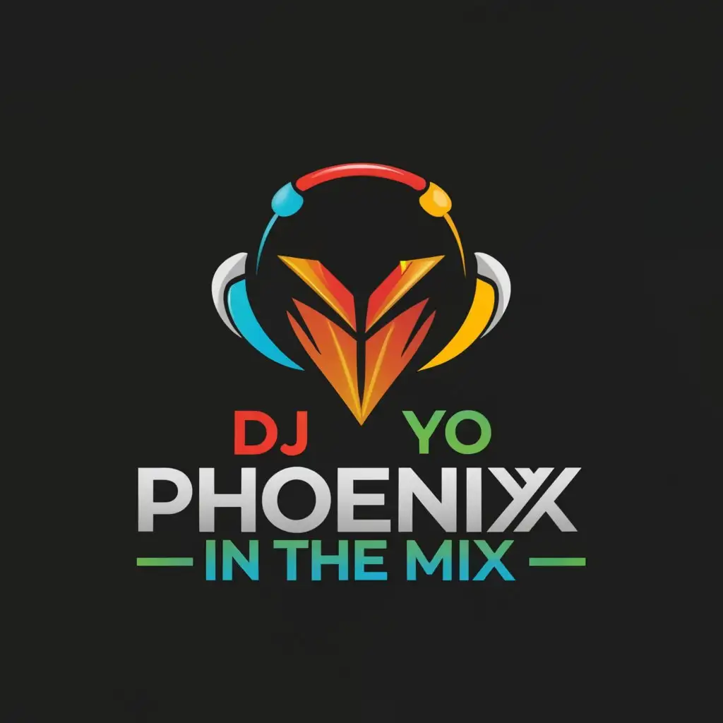 LOGO-Design-for-DJ-Yo-Phoenix-Vibrant-Techno-Theme-with-Headset-and-Turntable-Symbols