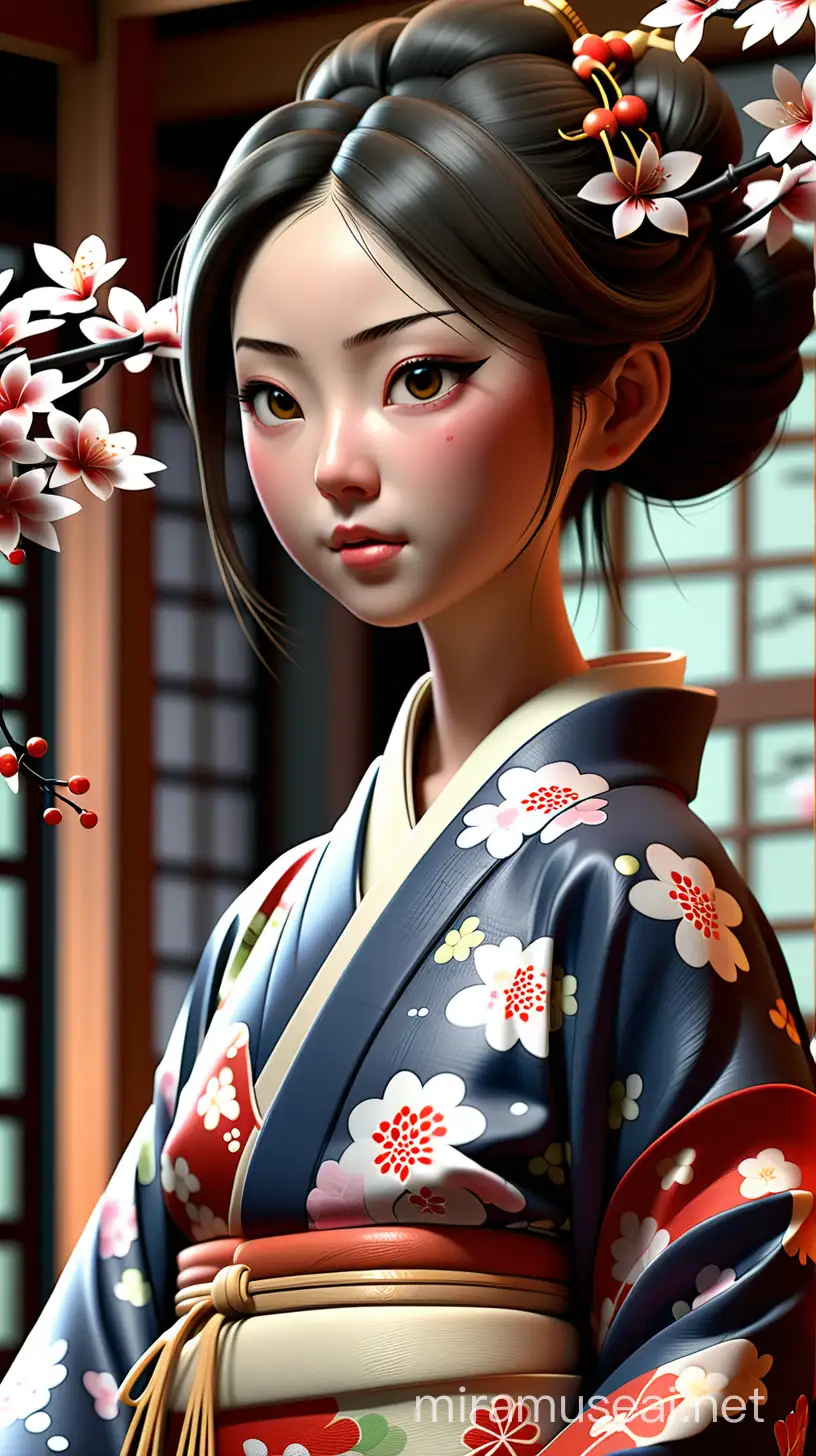 Maria zhang 3d animations, realistis, detail, memakaikimono jepang