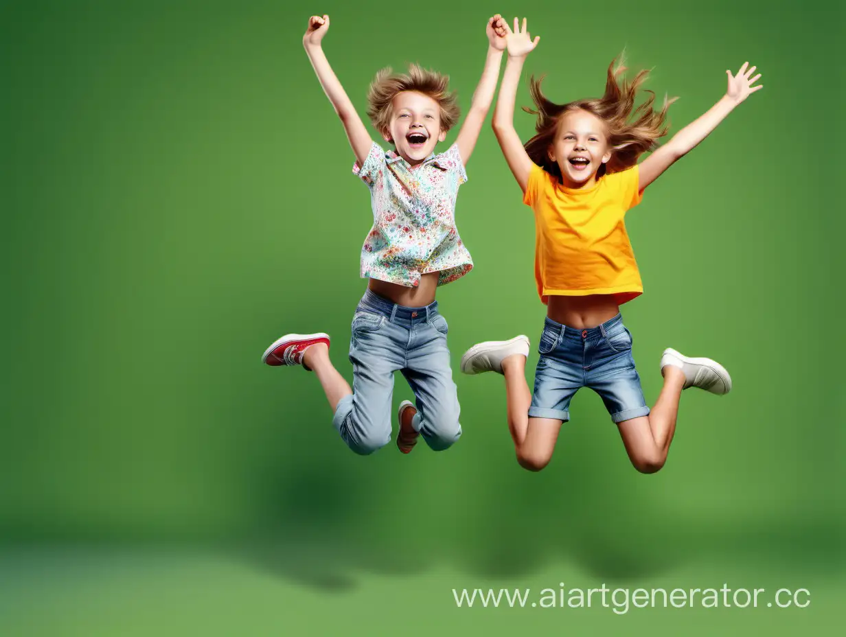 Energetic-Summer-Delight-Happy-Kids-Jumping-in-Vibrant-Sunlit-Scene