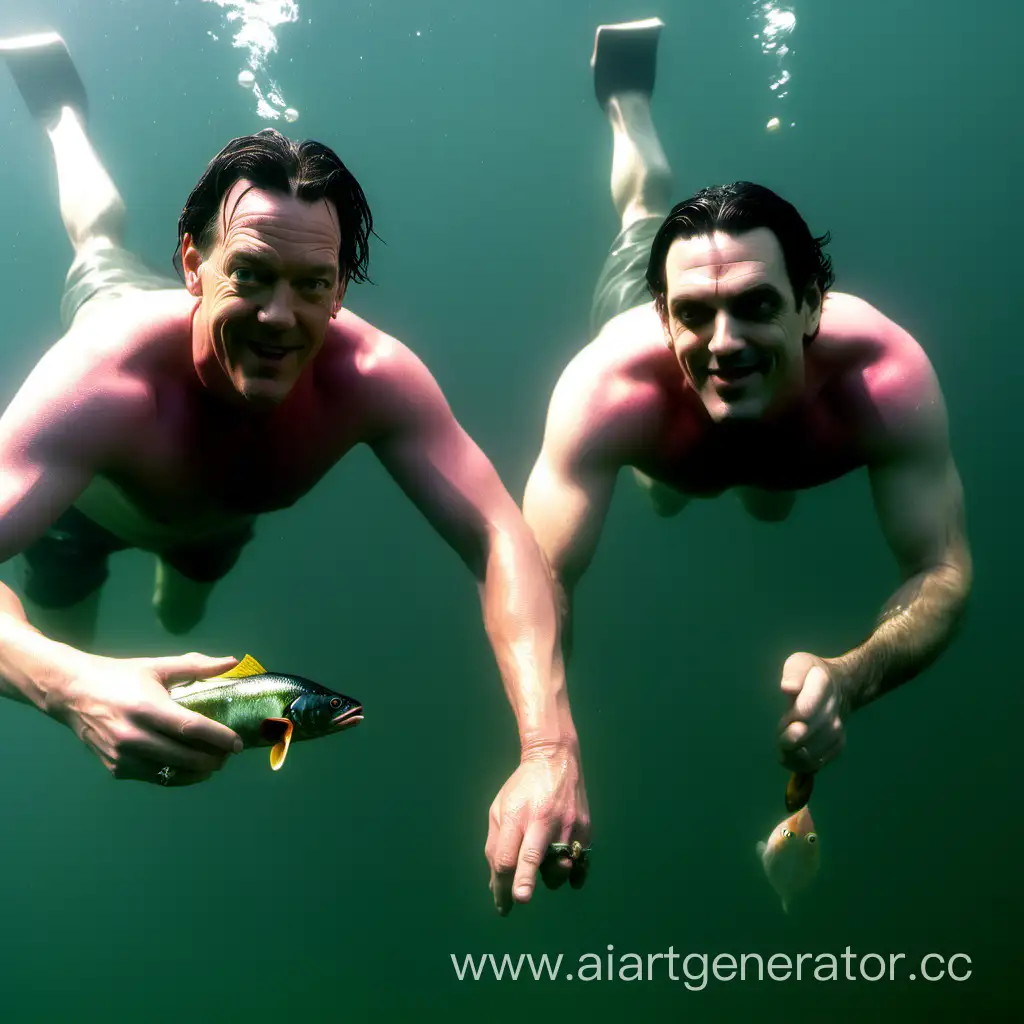 Matthew Lillard and Peter Steele swimming in the water and congratulating the fish on Valentine's Day