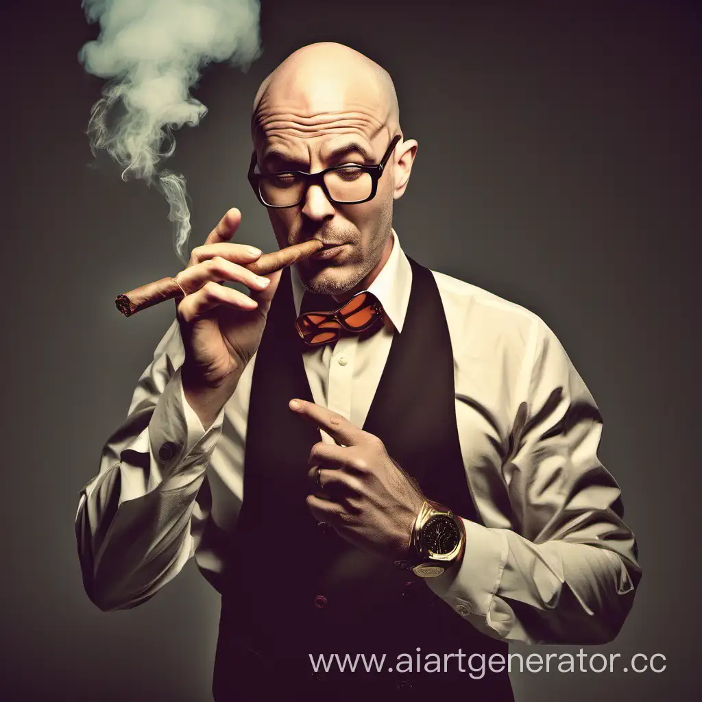 Sophisticated-Bald-Man-Enjoying-a-Cigar-with-Confidence