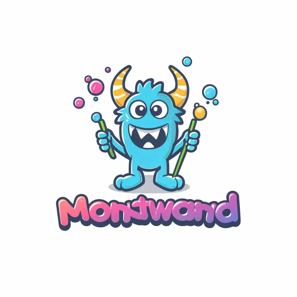 a logo design,with the text "MonstaWand", main symbol:Monster blowing bubbles from bubble stick,Moderate,be used in Home Family industry,clear background