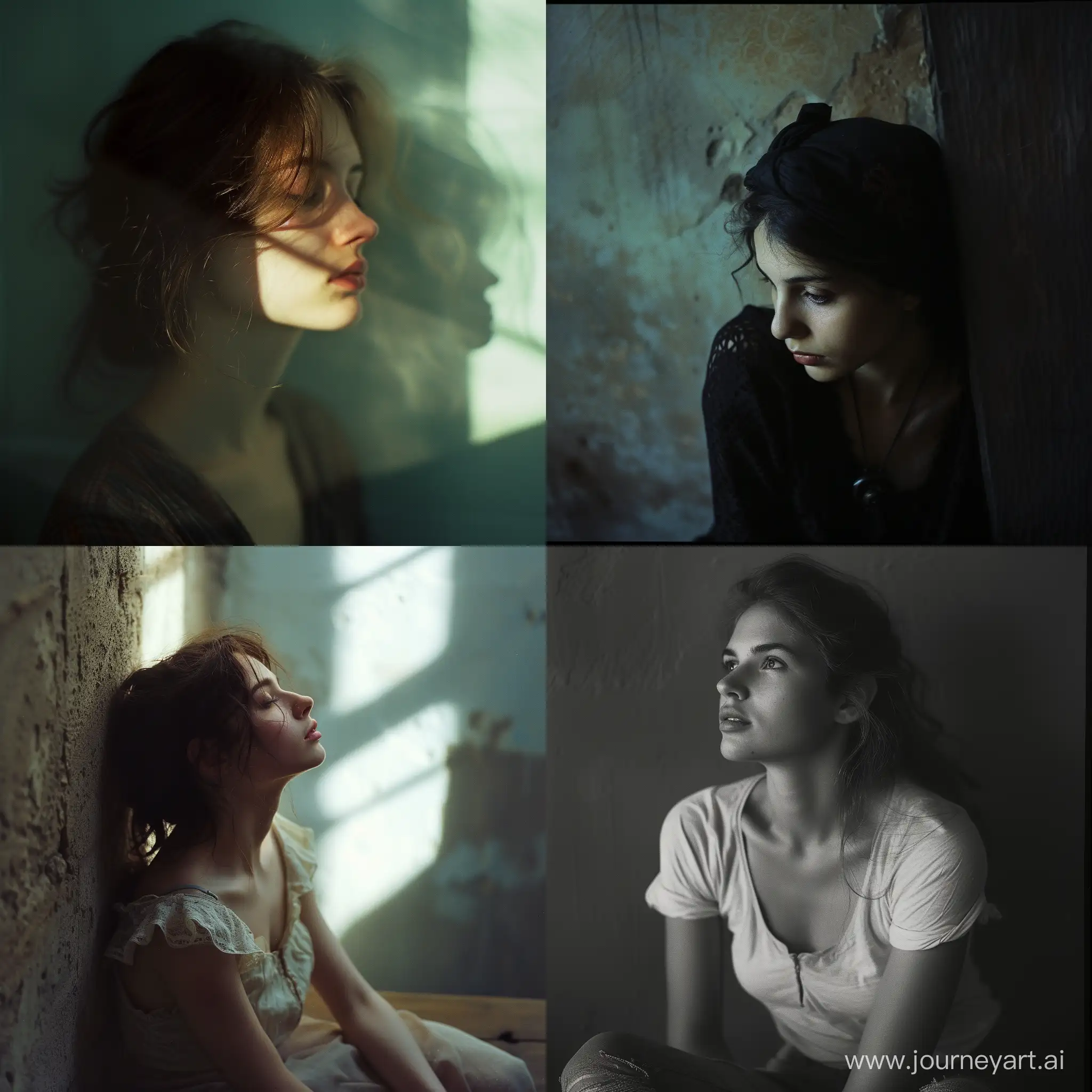 high key studio photo portrait of a 30 years old Spanish woman, melancholic eyes::1 cinematic lighting::1shot on Kodak Portra 400 by Katia Chausheva::2