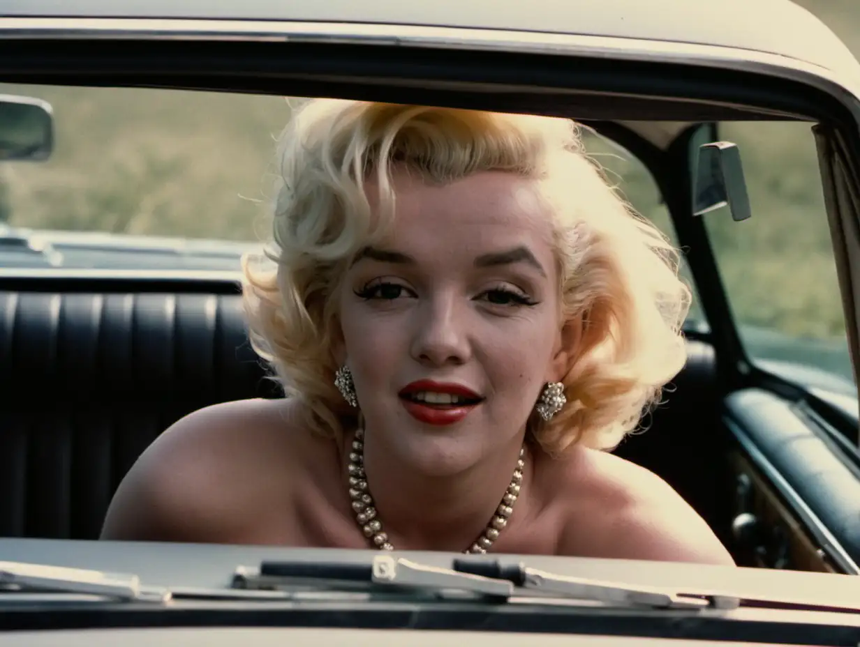 footage from 1980s romance film, Marilyn Monroe in a car, from afar