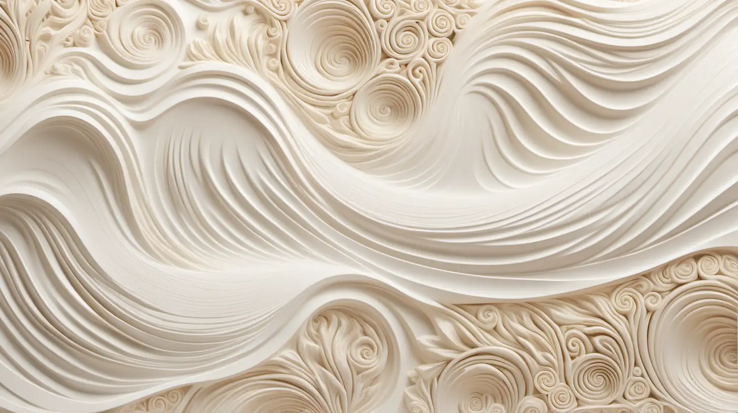 wavy design in white, cream and beige with floral textures