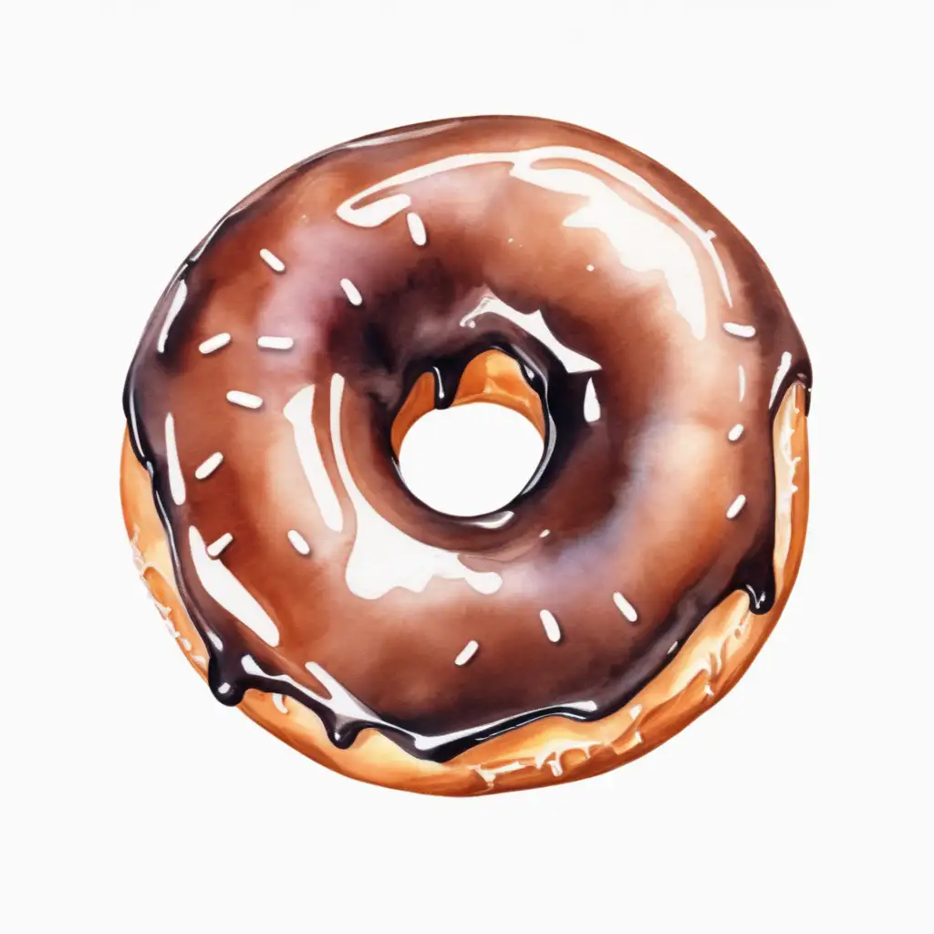 Watercolor styled, single donut, brown colored, with no background