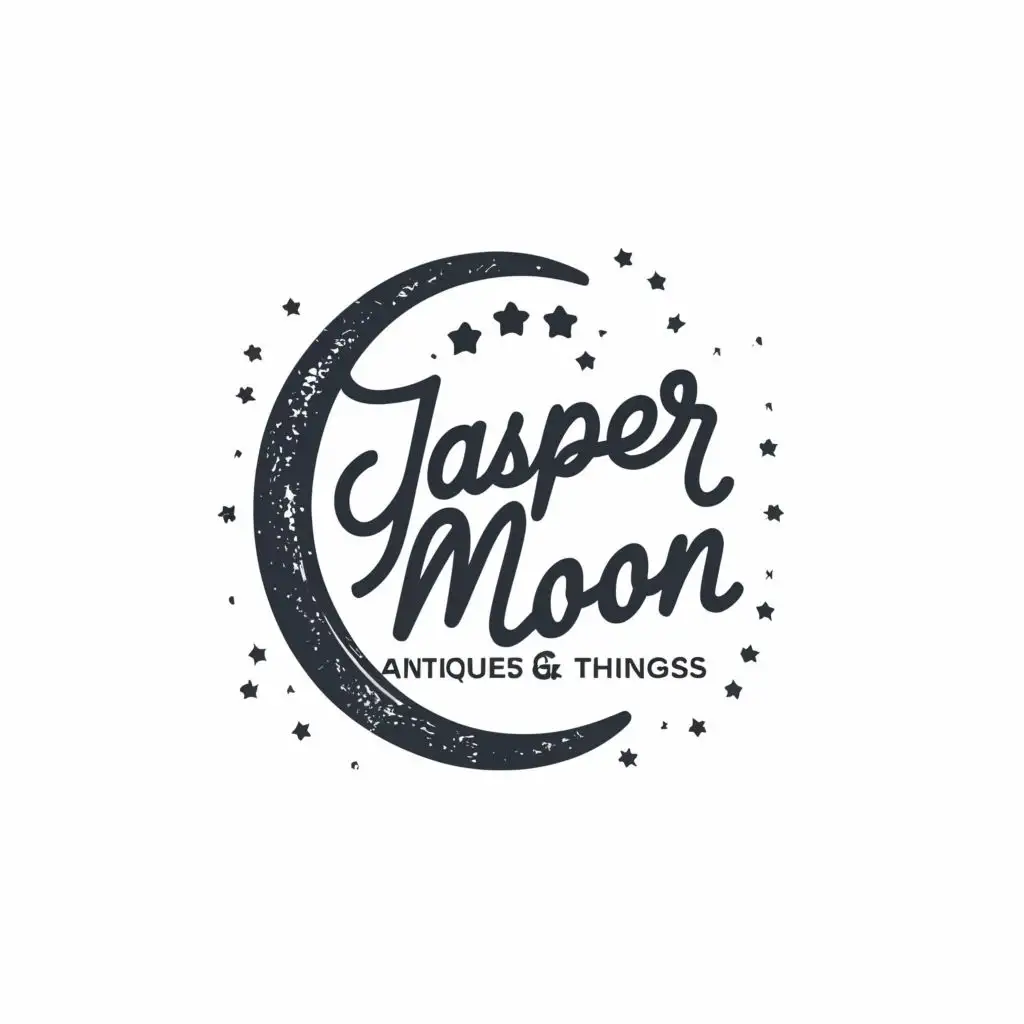 logo, Moon, with the text "Jasper Moon Antiques and Things", typography, be used in Retail industry