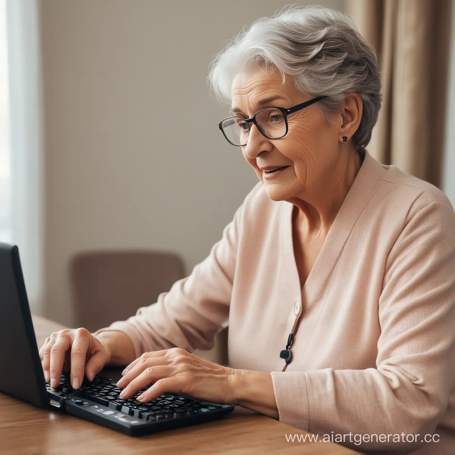 бабушка использует терминал, в котором есть виртуальный помощник-консультант