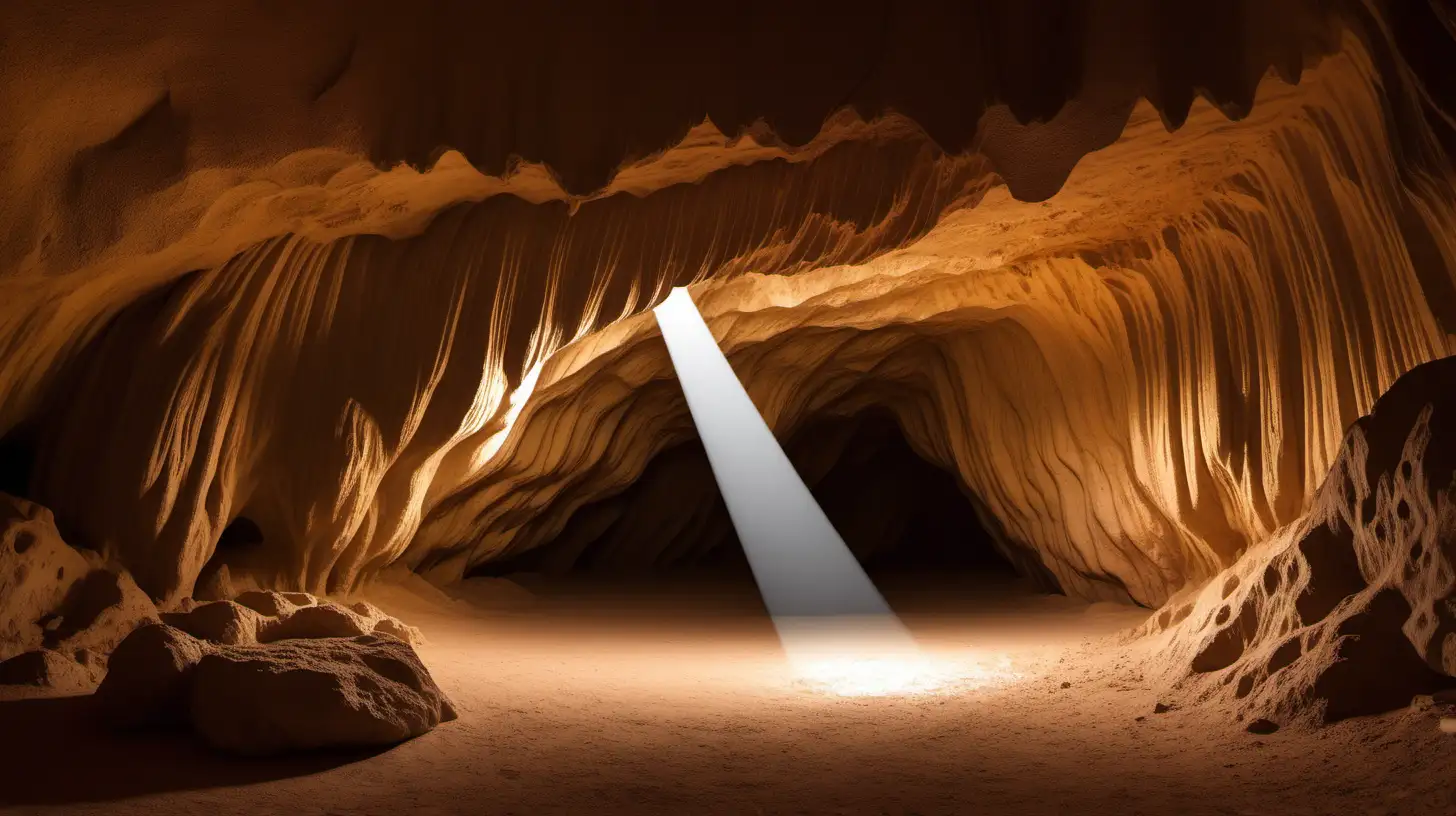 Mystical Tan Cave with Illuminated Entrance