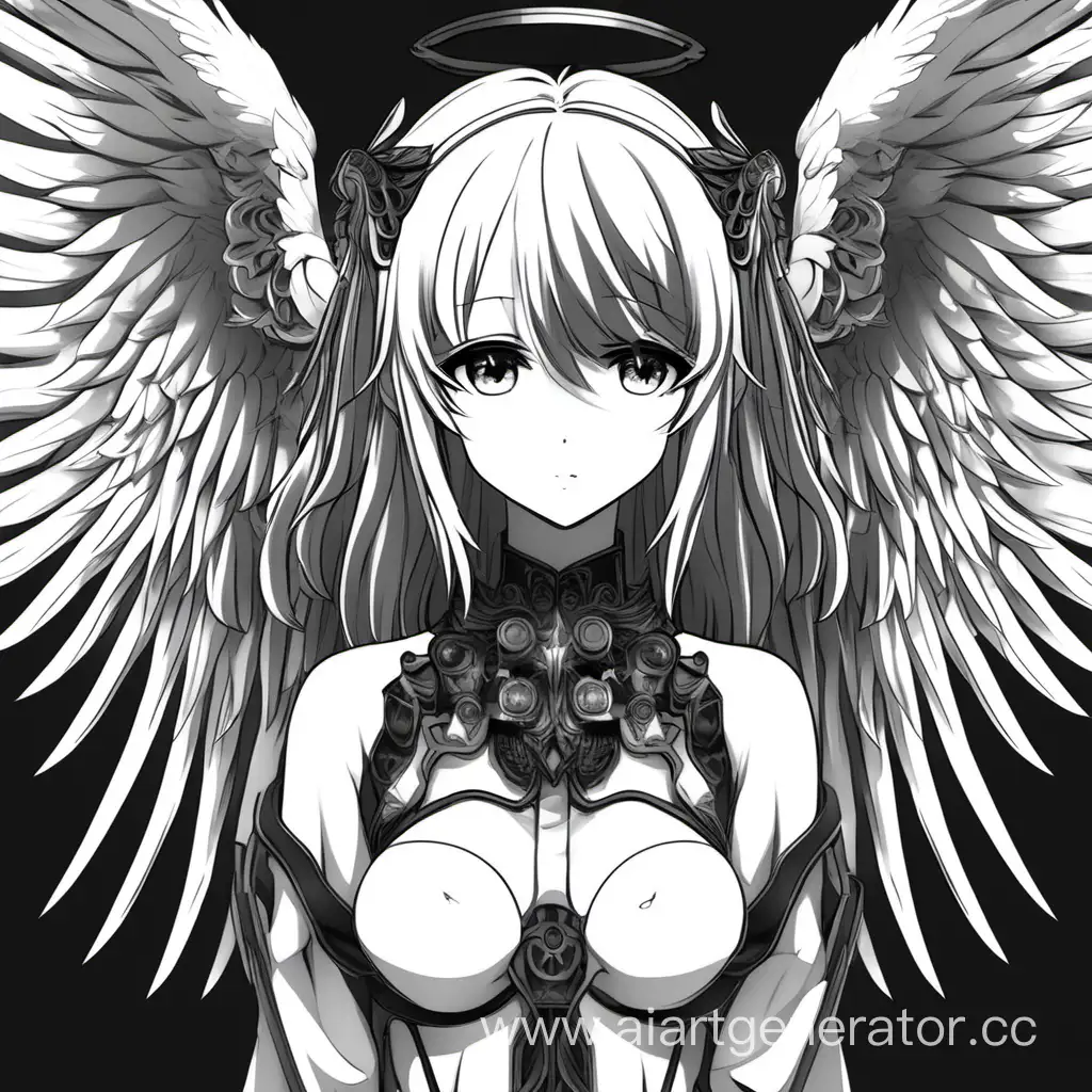 Аниме ангел черно белый