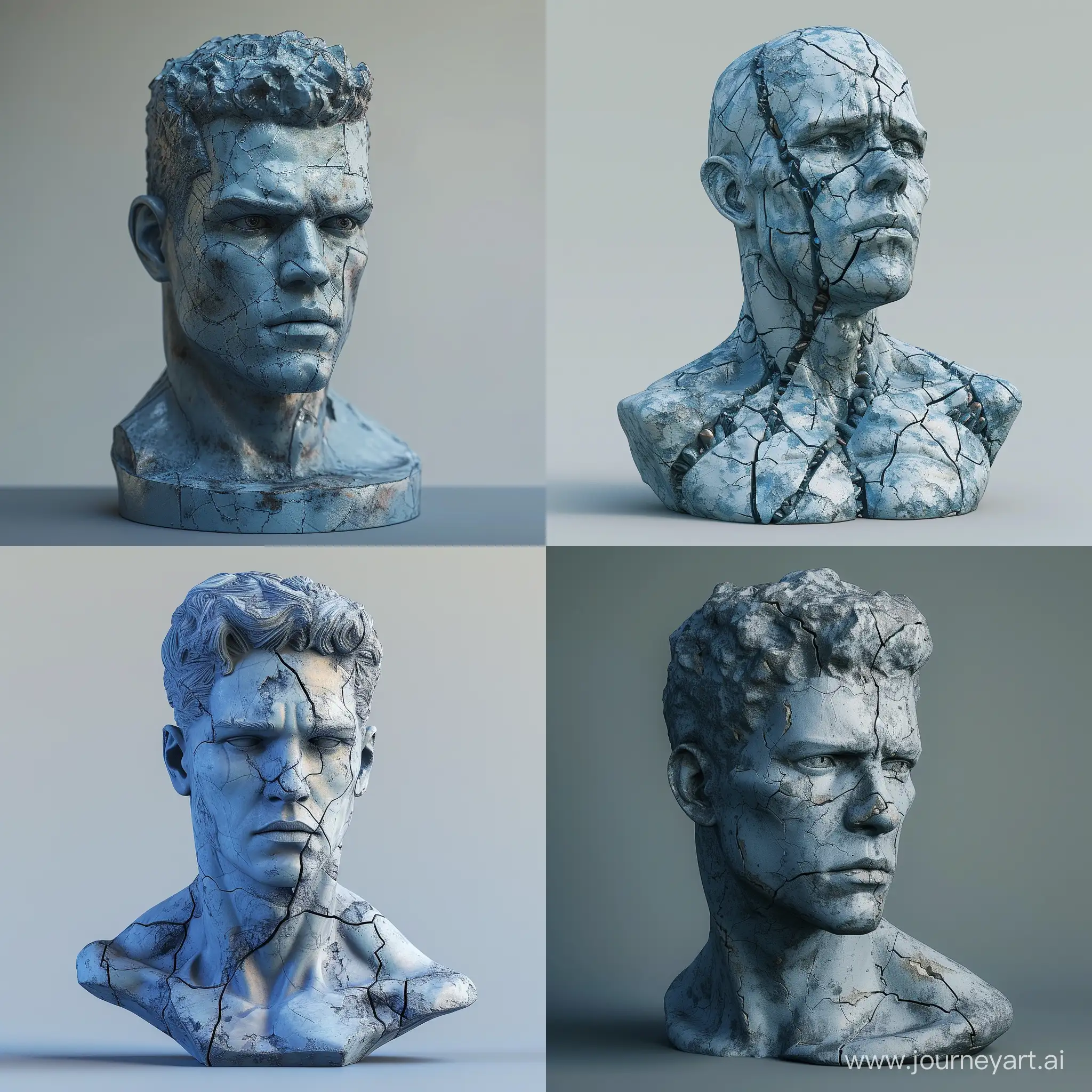Bluethemed-Bust-Sculpture-with-Blistered-Texture-in-High-Precision-Headshot-Pose