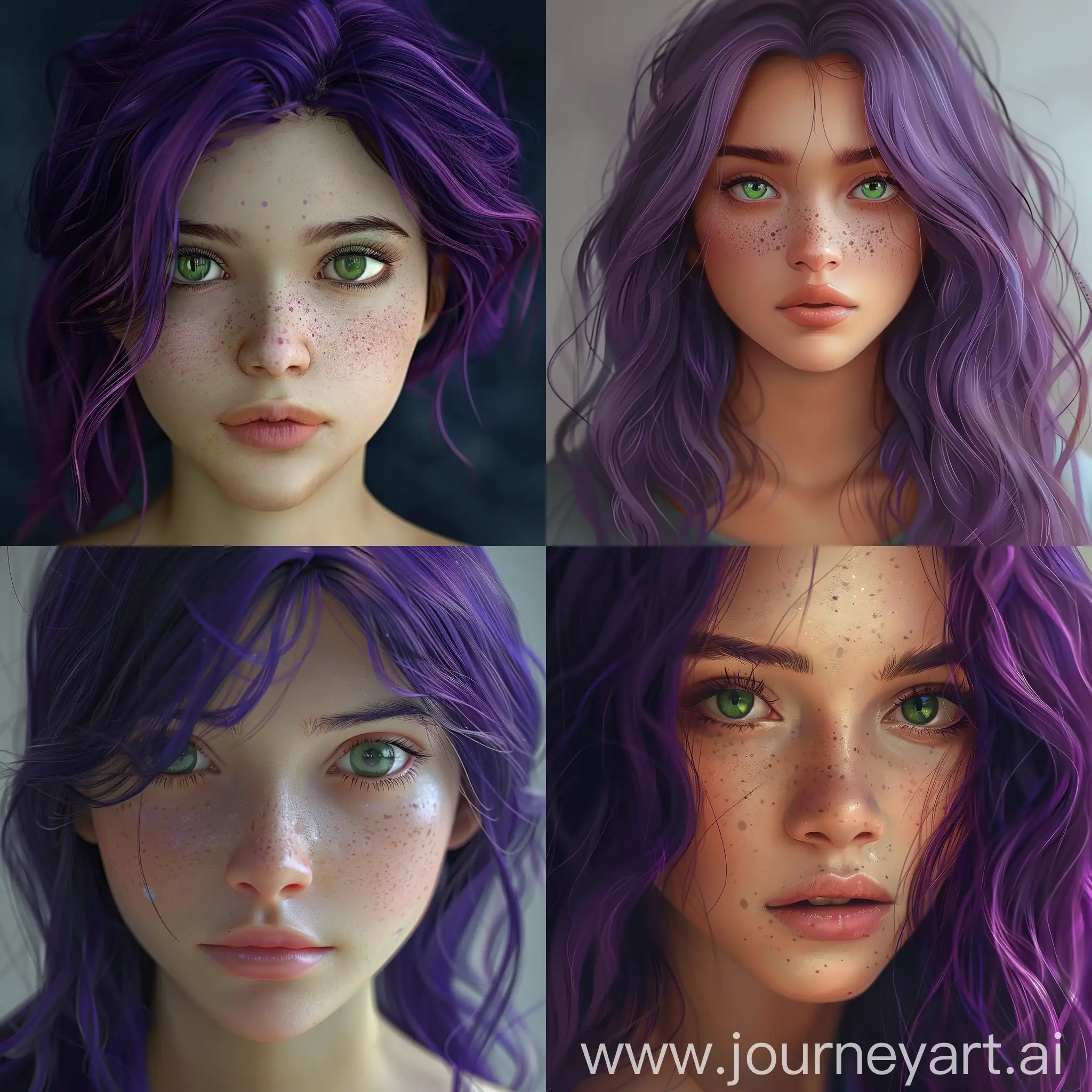 green eyes iranian girl with purple hair and round face 