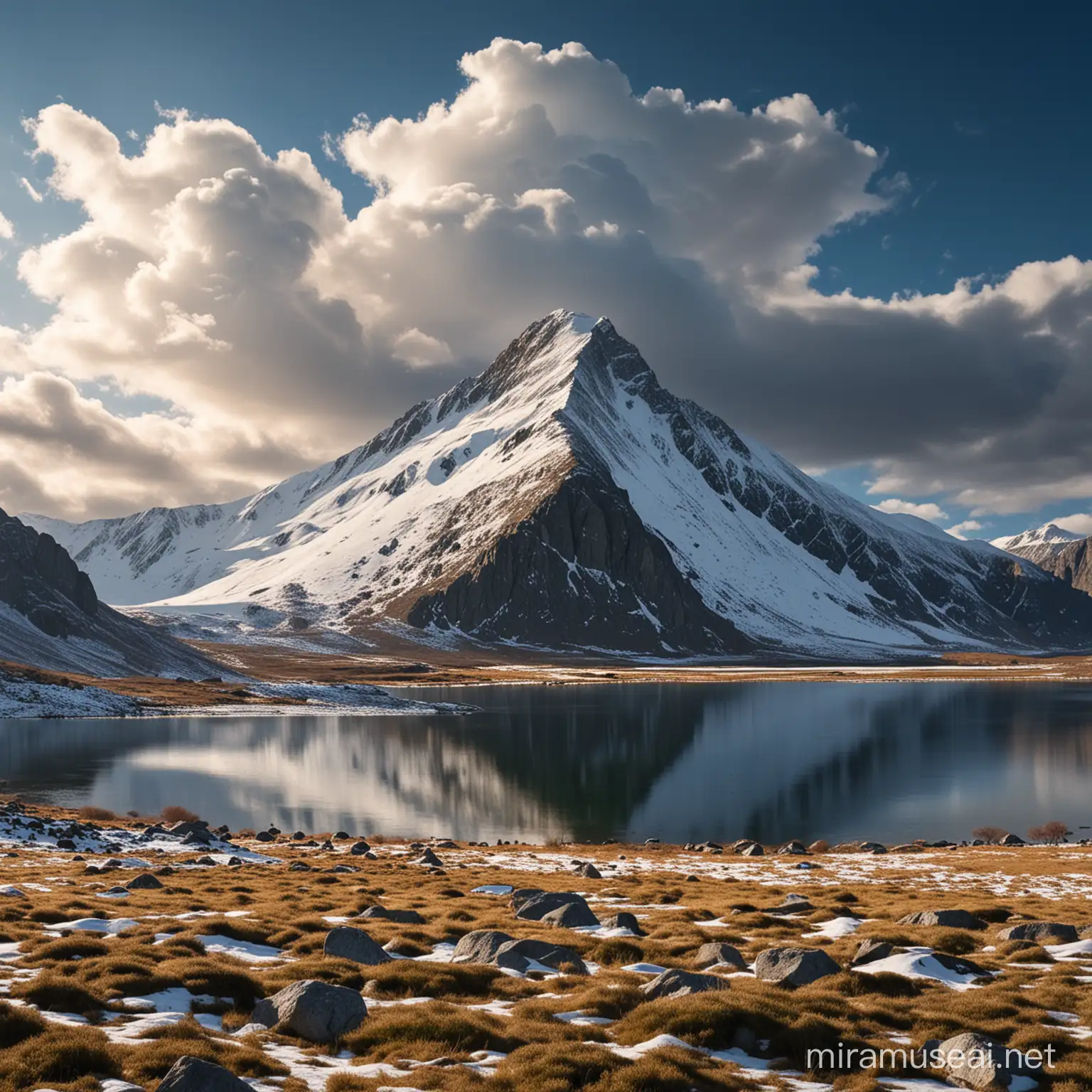 Snowy Mountain Peak Reflected in Serene Lake