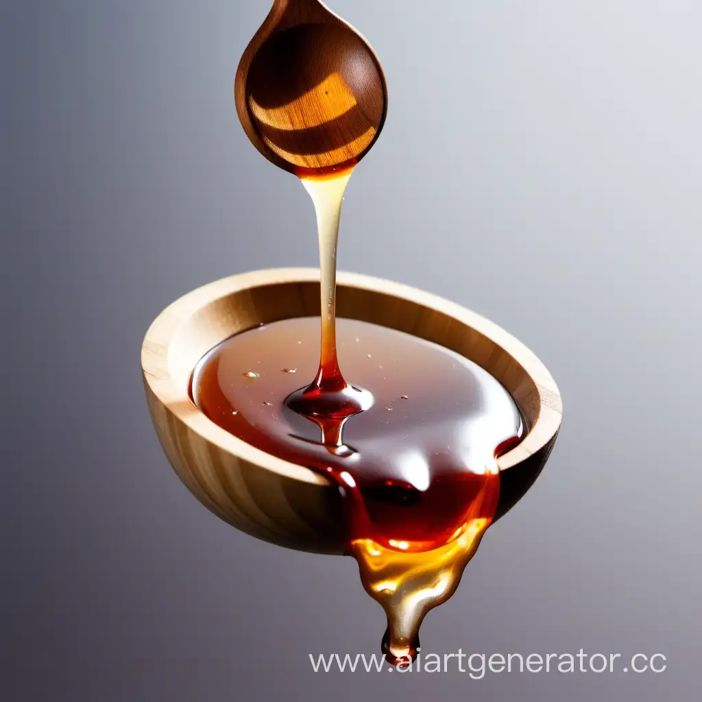Golden-Elixir-Wooden-Spoon-Dripping-Transparent-Light-Syrup