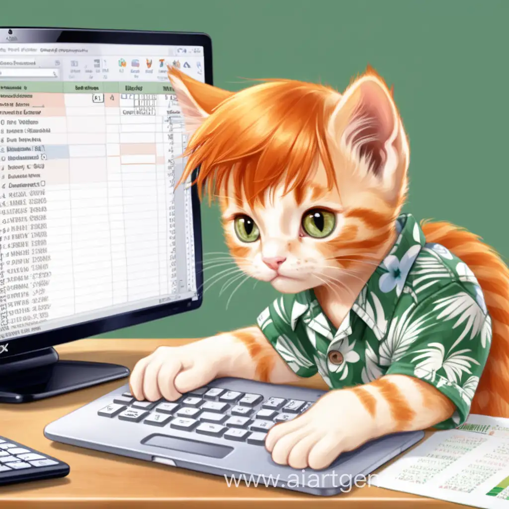 Ginger-Kitten-in-Hawaiian-Shirt-Organizing-Excel-Spreadsheet