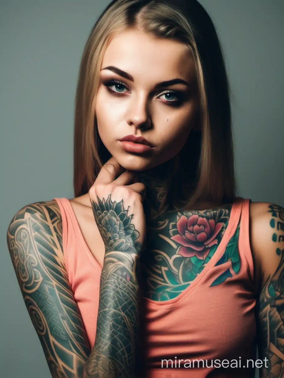 Fully tattooed face and body young cute sexy Ukrainian 18 years girl 