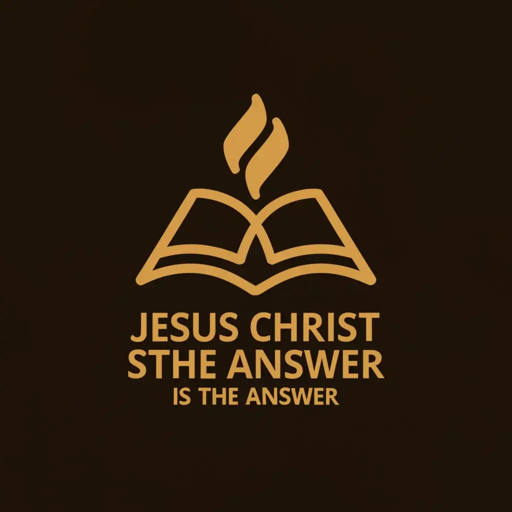 a logo design,with the text 'Jesus Christ is the Answer', main symbol:Bible, fire but no Cross sign,Minimalistic,clear background 