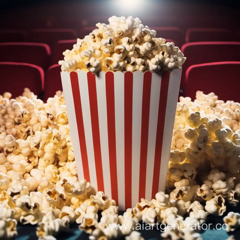 сгенерируй картинку в киношном стиле с попкорном в кинотеатре