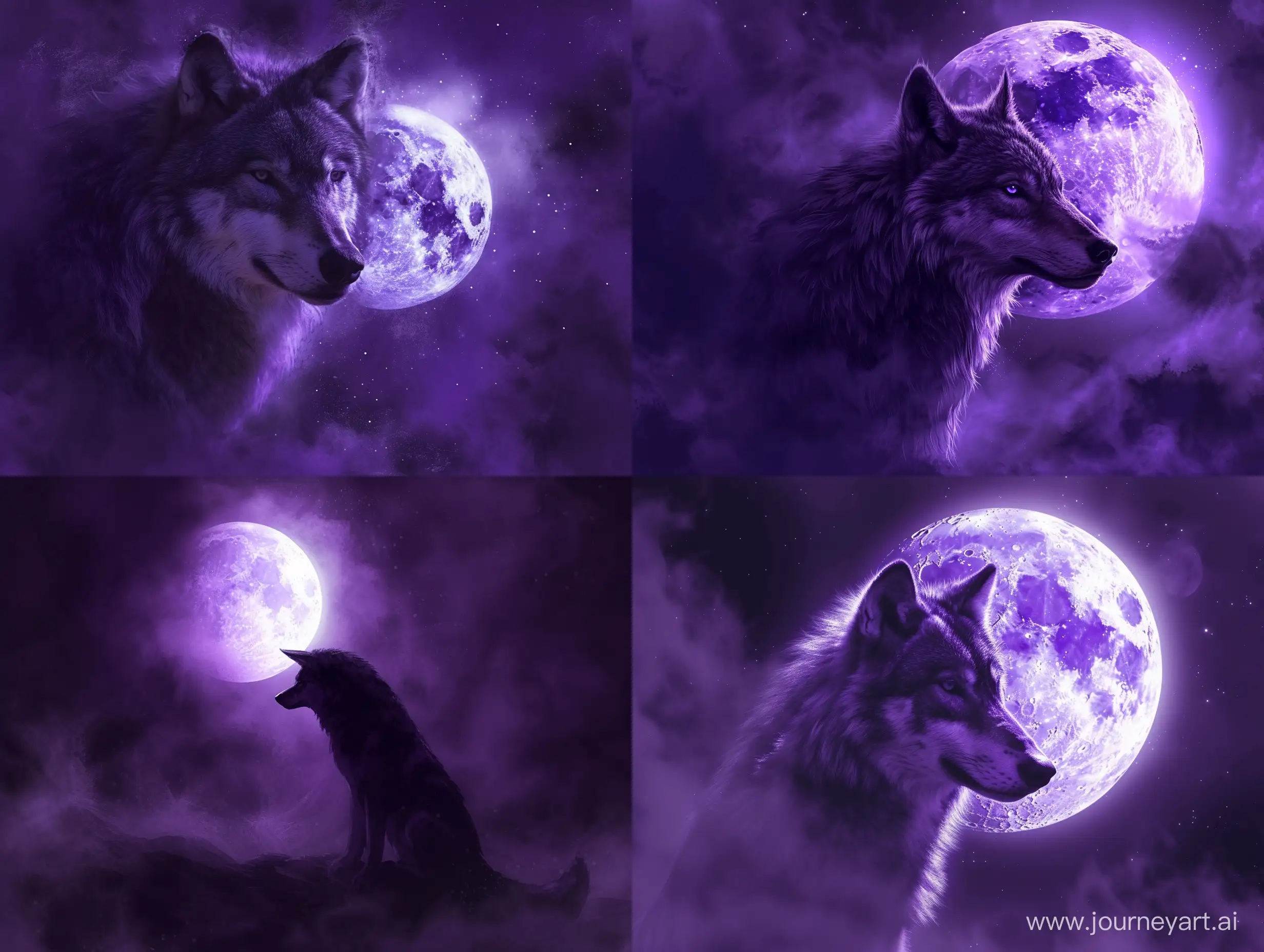 Enchanting-Scene-Majestic-Wolf-Under-the-Radiant-Full-Moon-in-Magical-Purple-Tones
