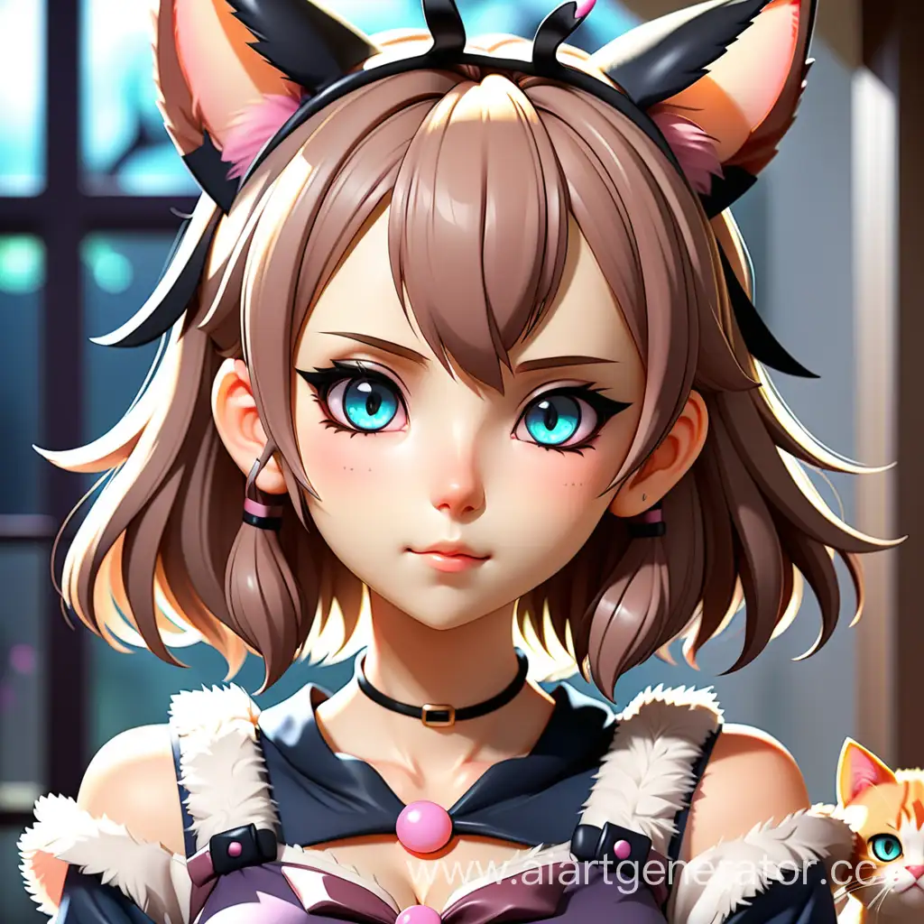 beautiful anime girl with cat ears