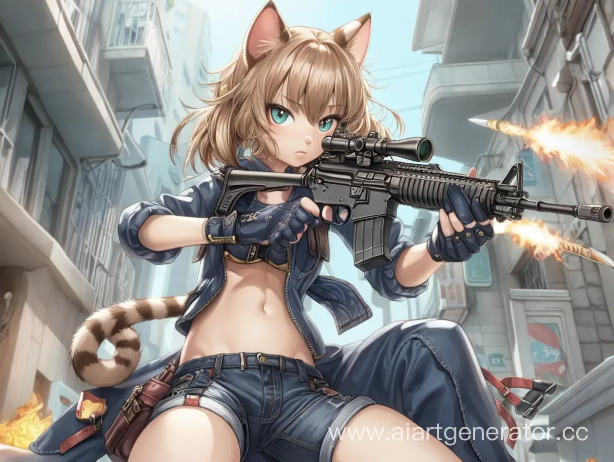 Кошка девочка с оружием