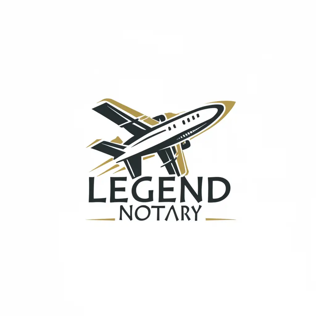 a logo design,with the text "Legend Notary", main symbol:an airplane with legend notary written on it,complex,clear background