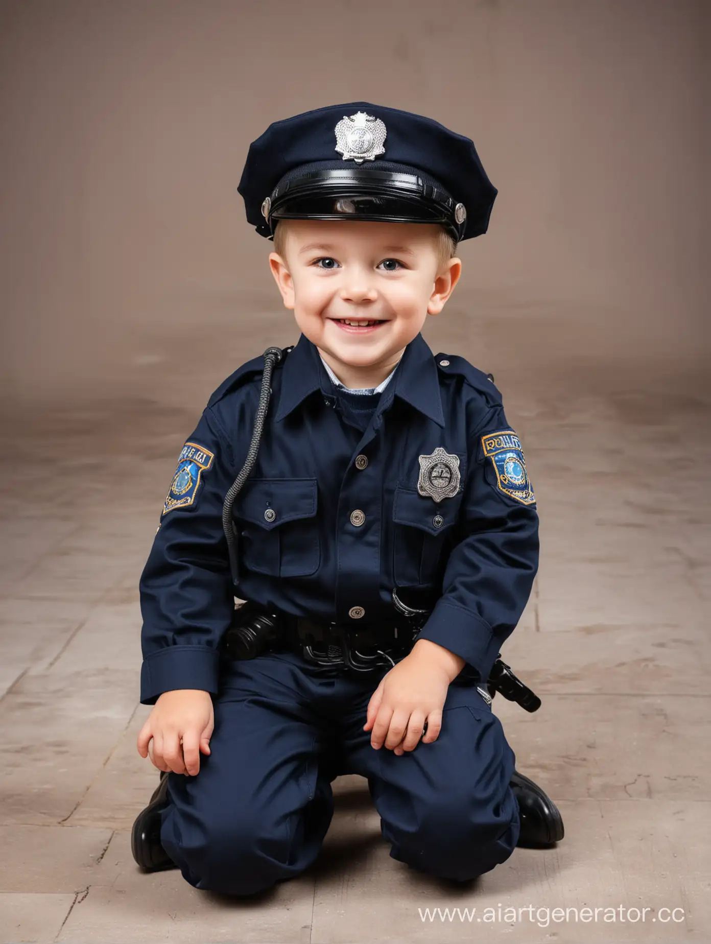 Joyful-Child-Playing-with-Toy-Cars-in-Police-Costume